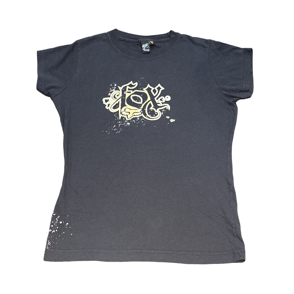 FOX RACING Y2K women's navy graphic tee, size youth large/women's medium.